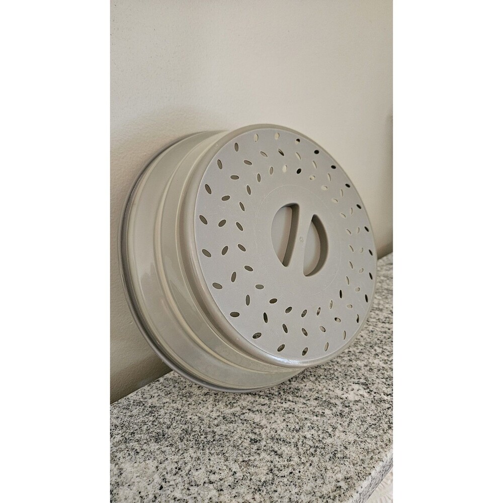 Collapsible Microwave Splatter Cover Vented Silicone Plate Lid Grey 10.5 Inch